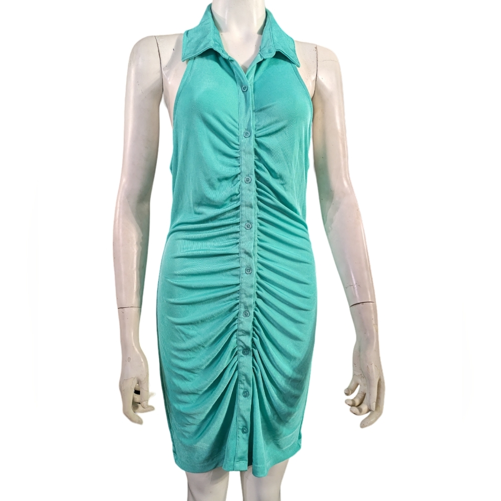 NWT Pleated Sexy Bodycon Rue21 Green Halter Mini Dress Size L